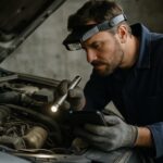 Detailed view of a wet basement inspection process in 2026