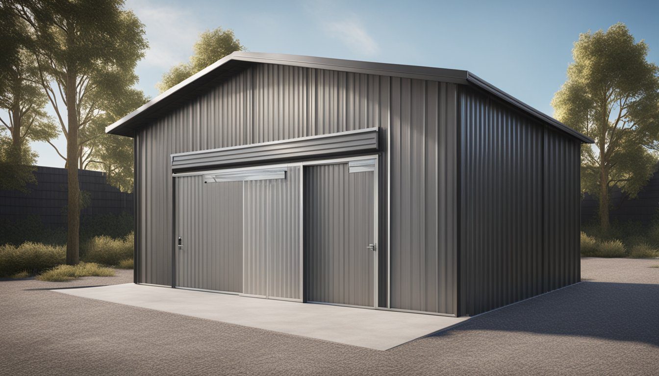 A steel shed with five key components: sturdy frame, durable roofing, secure doors, proper ventilation, and adequate insulation