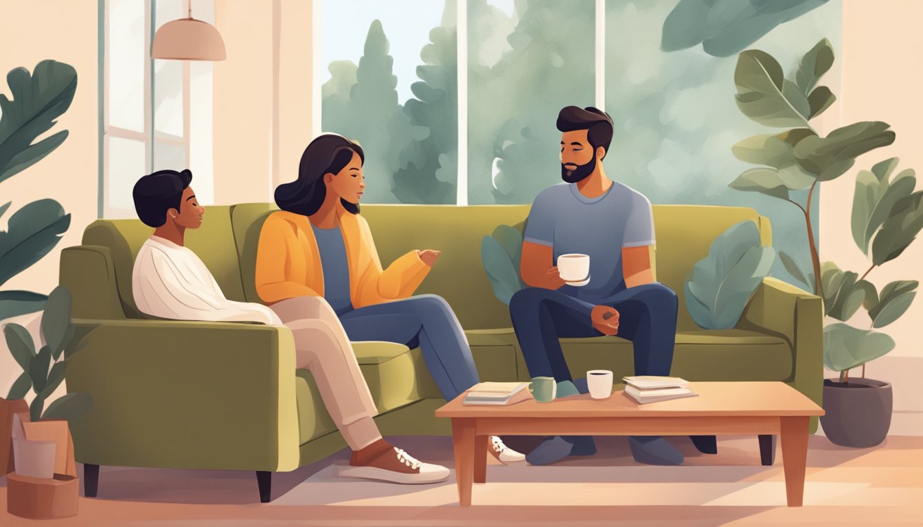 A couple discussing with a counsellor in a therapy session